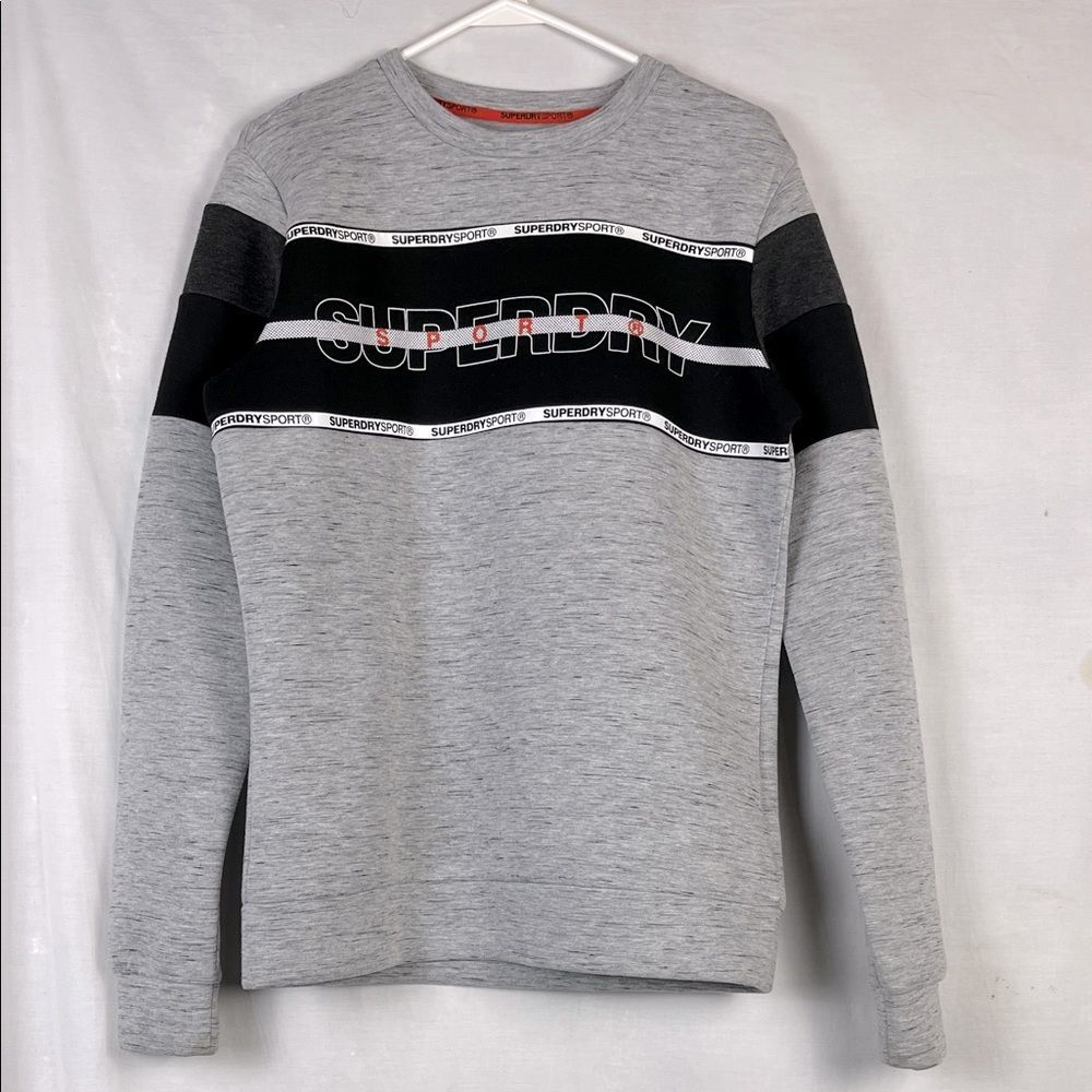 Gray and Black Superdry Sports Crew Neck Sweatshirt